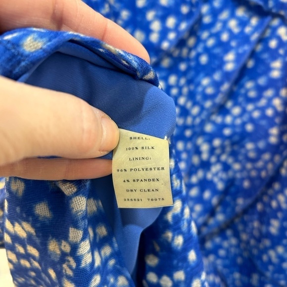 Ann Taylor 100% Silk Tiered Dress Blue White Dotted Fully Lined Women's Size 6 - Picture 8 of 8